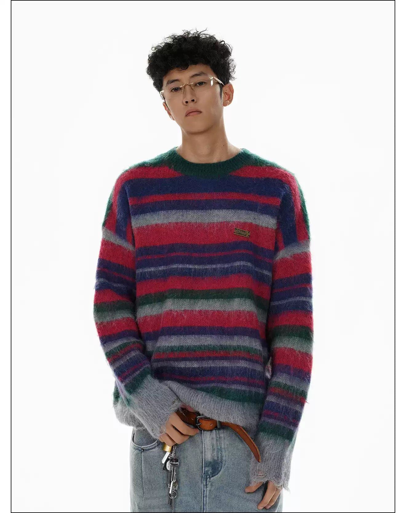 Striped Fuzzy Pullover Sweater