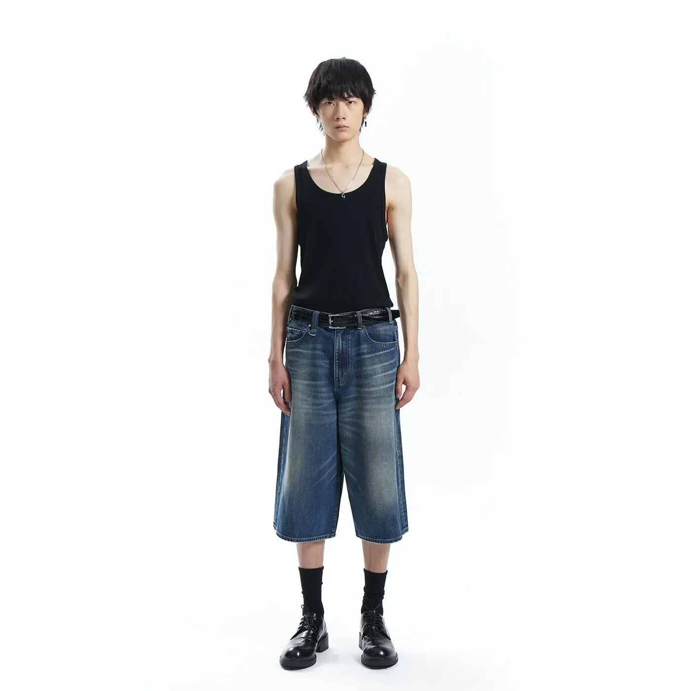 Wide Leg Denim Long Shorts