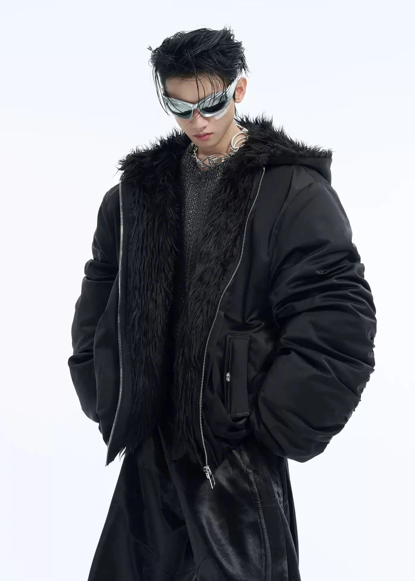 Zippered Fur Line Puffer Jacket