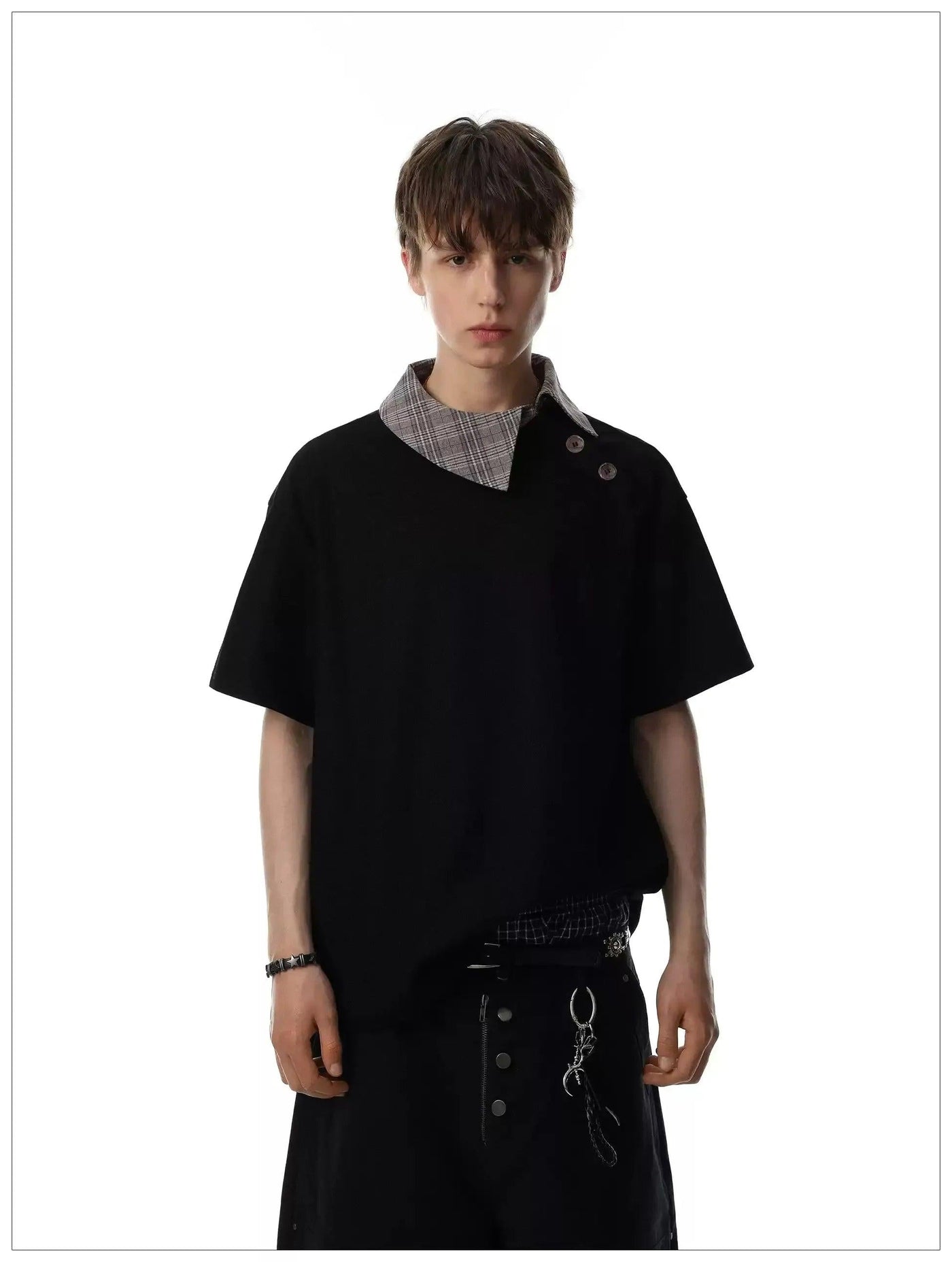 Plaid Collar Spliced T-Shirt