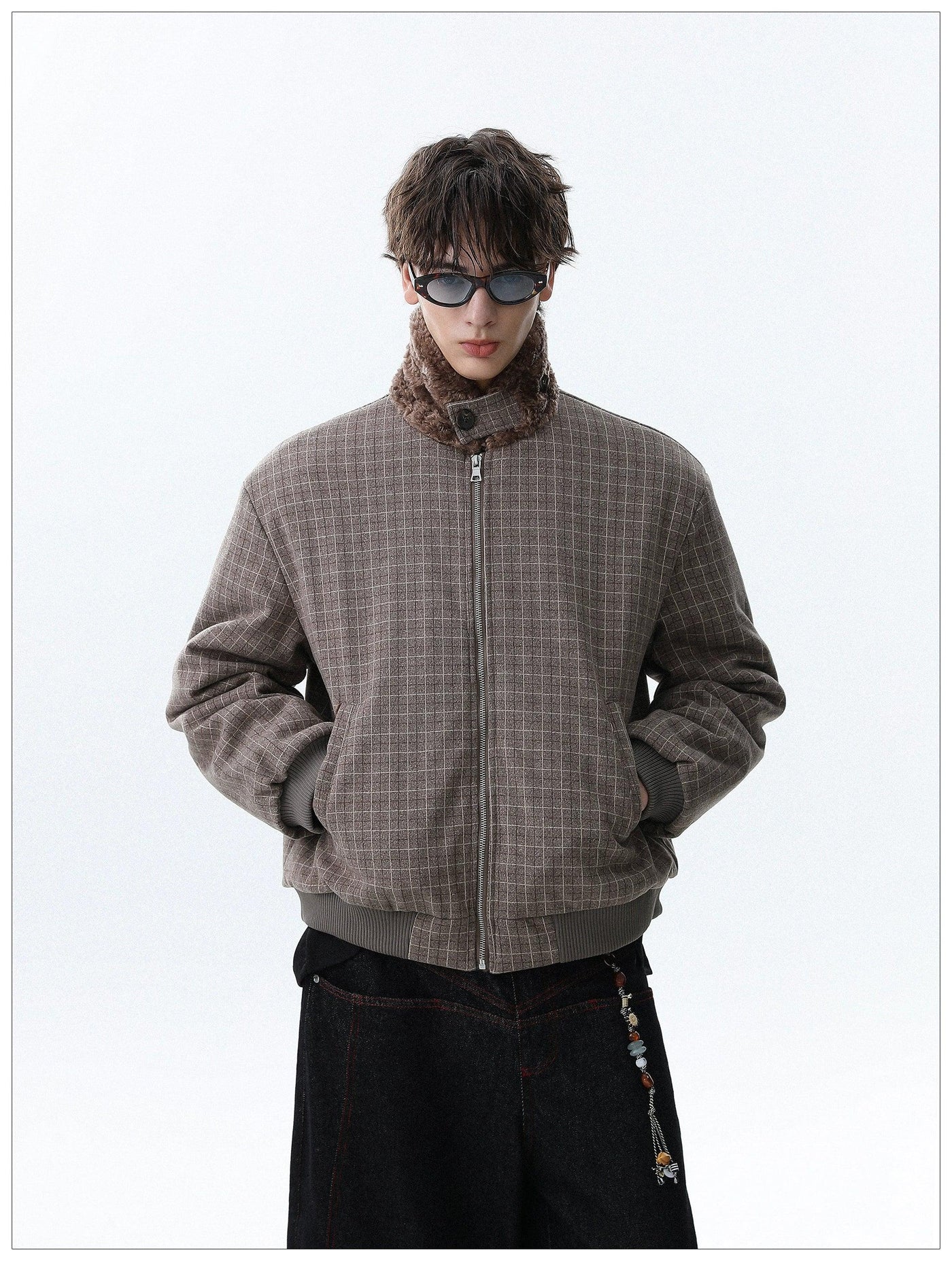 Faux Fur Lining Checkered Jacket