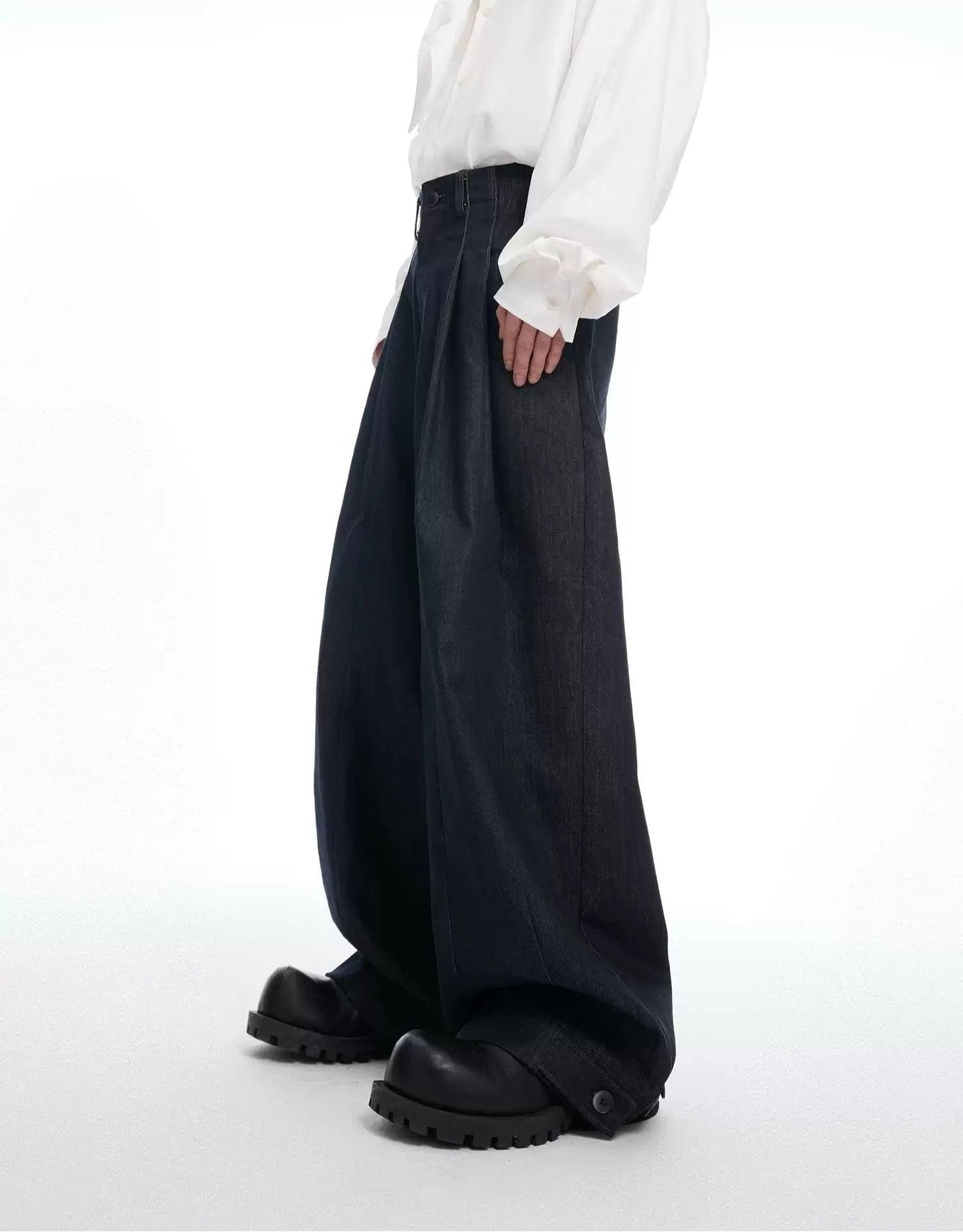 Pleated Button Cuff Wide Pants