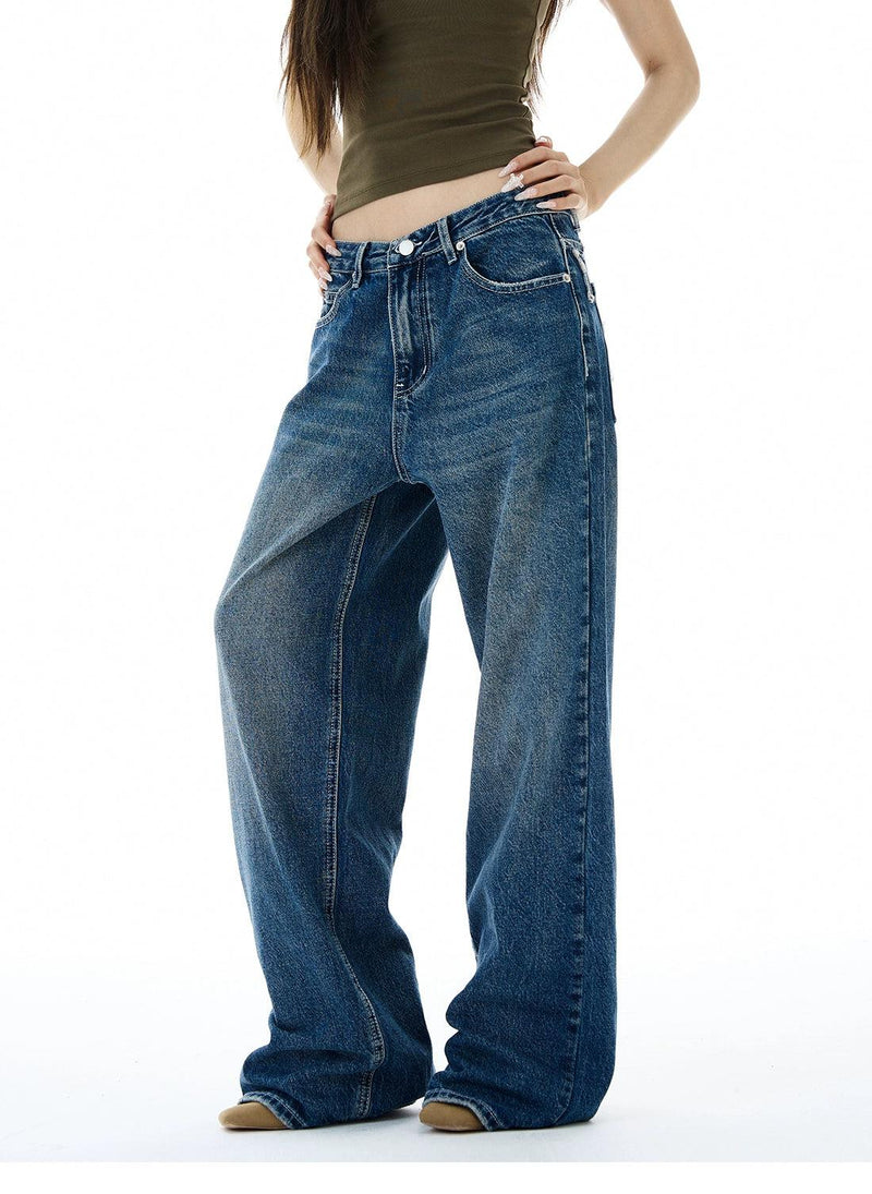 Washed & Embroidered Straight Jeans