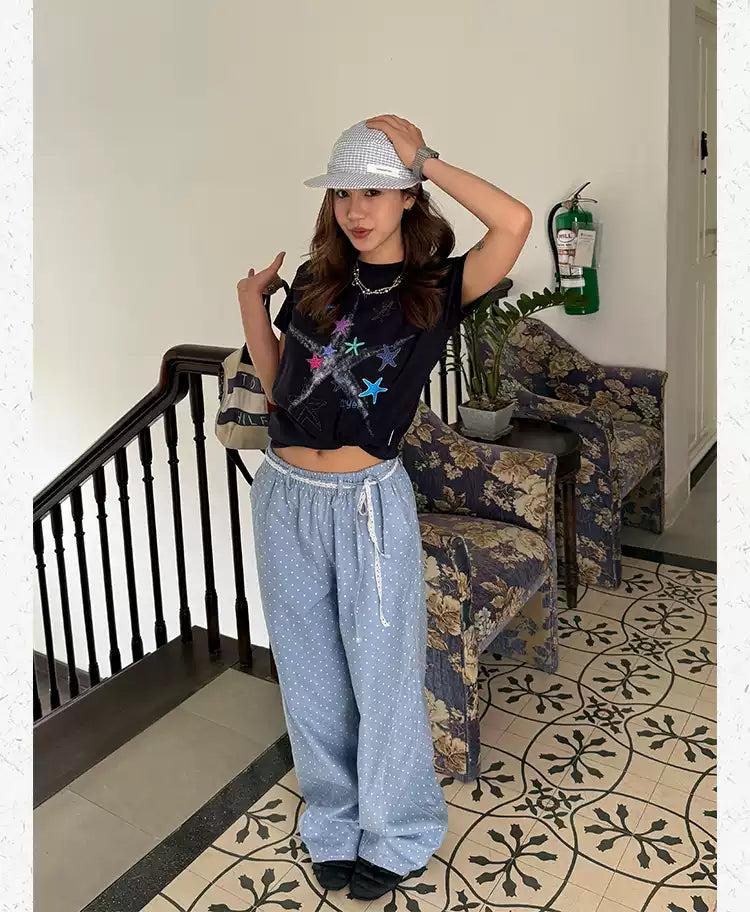 Polka Dots Waist String Jeans