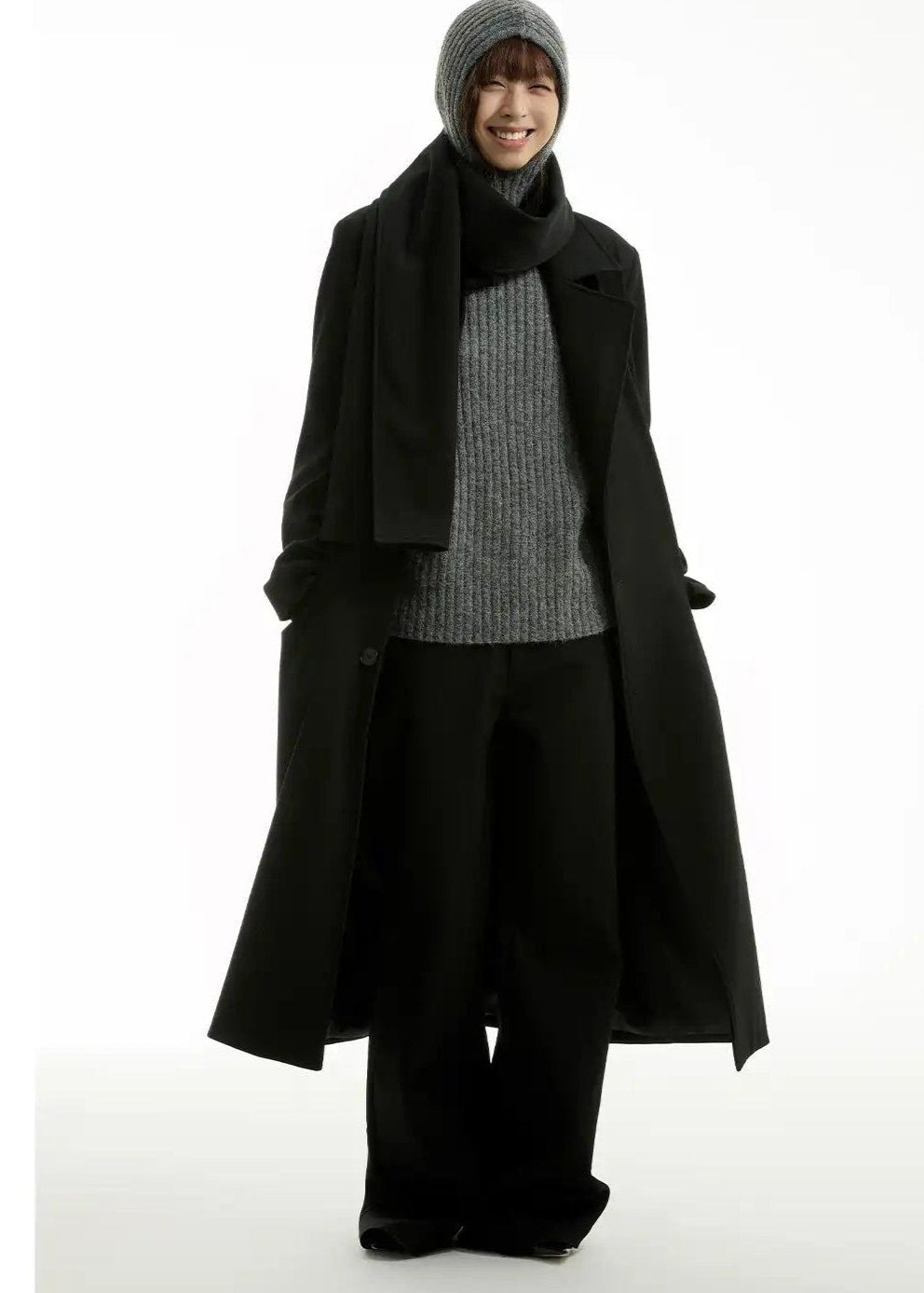 Solid Color With Scarf Long Coat