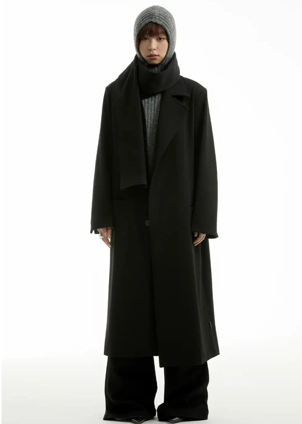 Solid Color With Scarf Long Coat