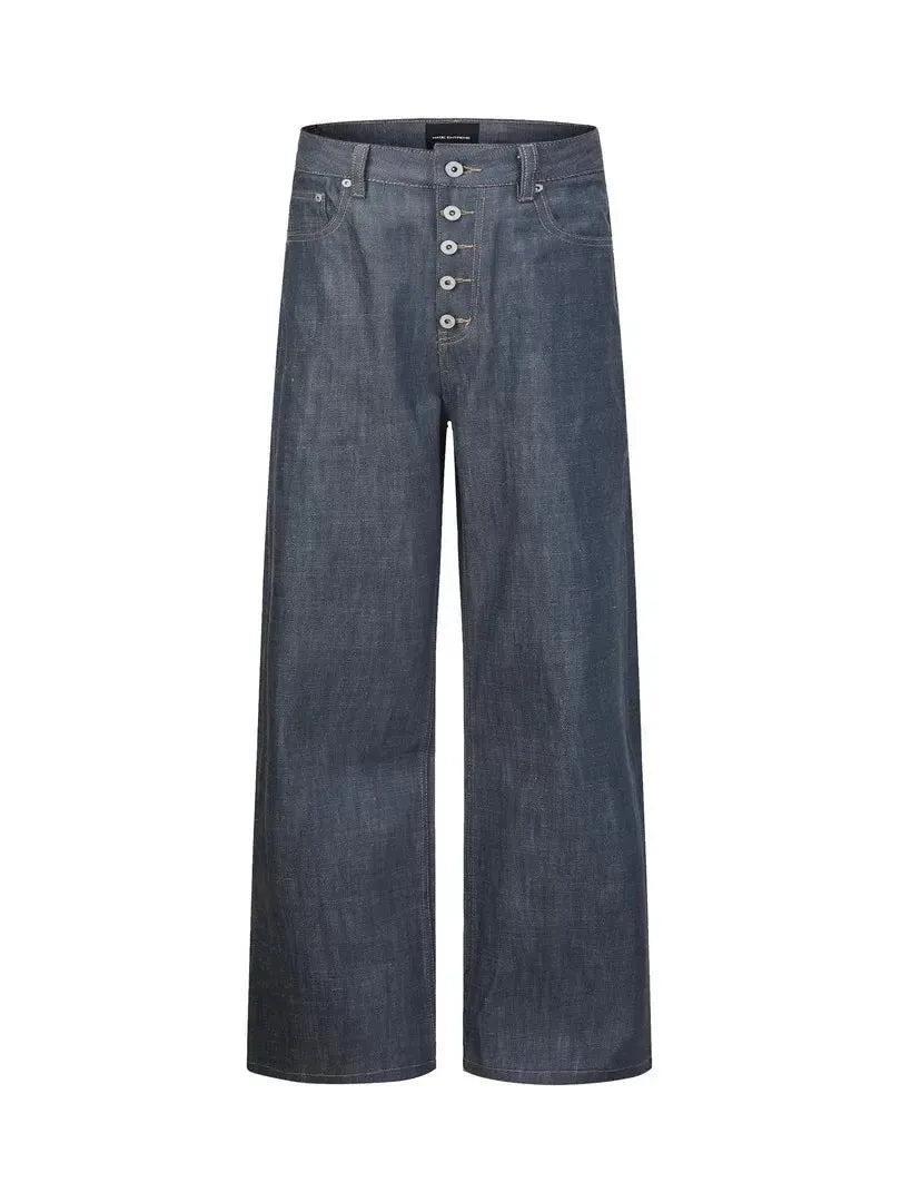 Washed Five-Buttoned Straight Jeans