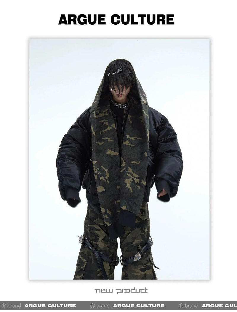 Irregular Sleeves Camo Hooded Jacket