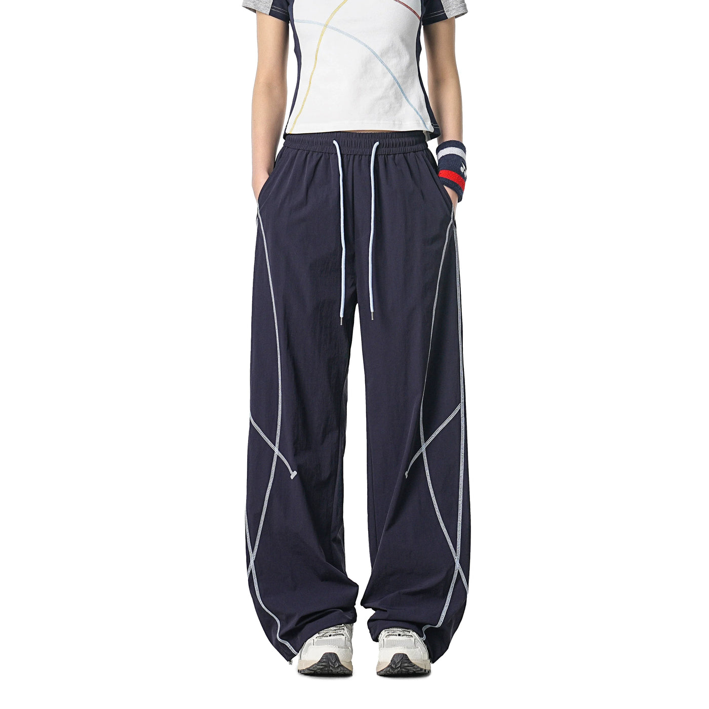 Lightweight Contrast Coverstitched Track Pants