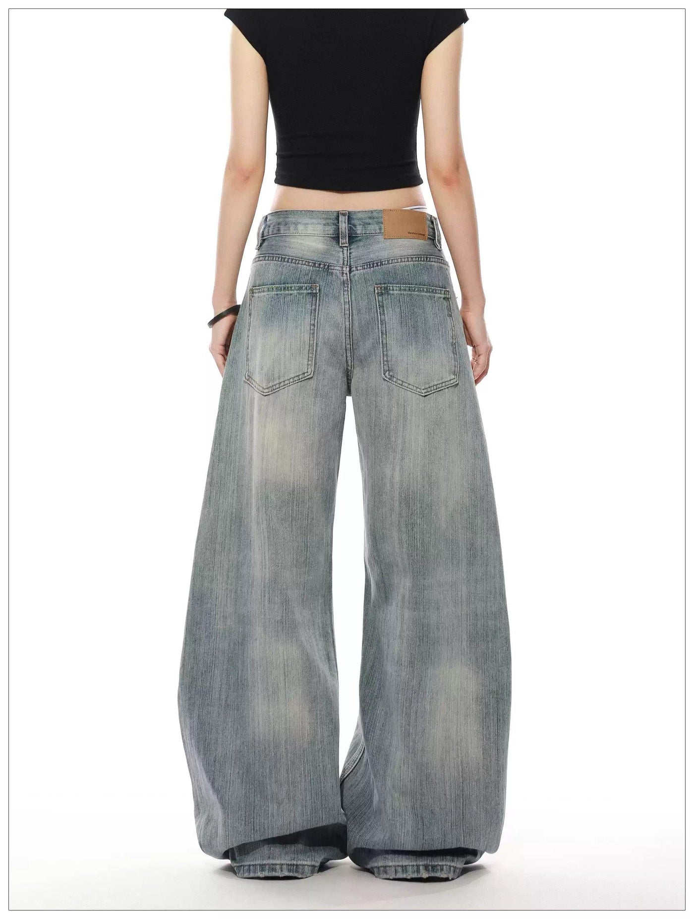Textured Distressed Wide Jeans