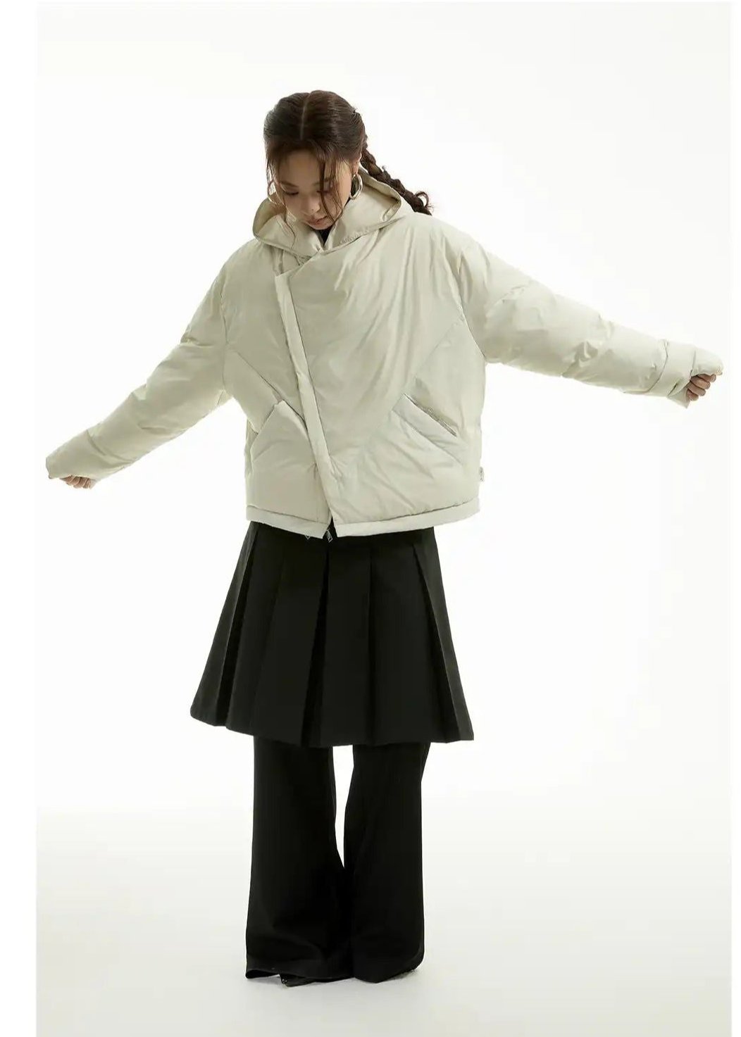 Detachable Hem Side Pockets Down Jacket