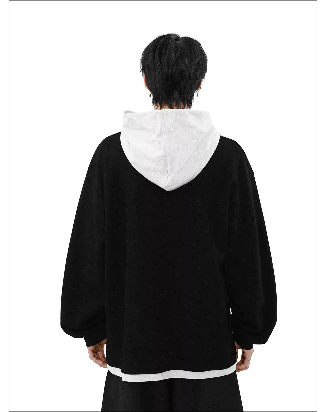 Waffle Knit Contrast Spliced Hoodie