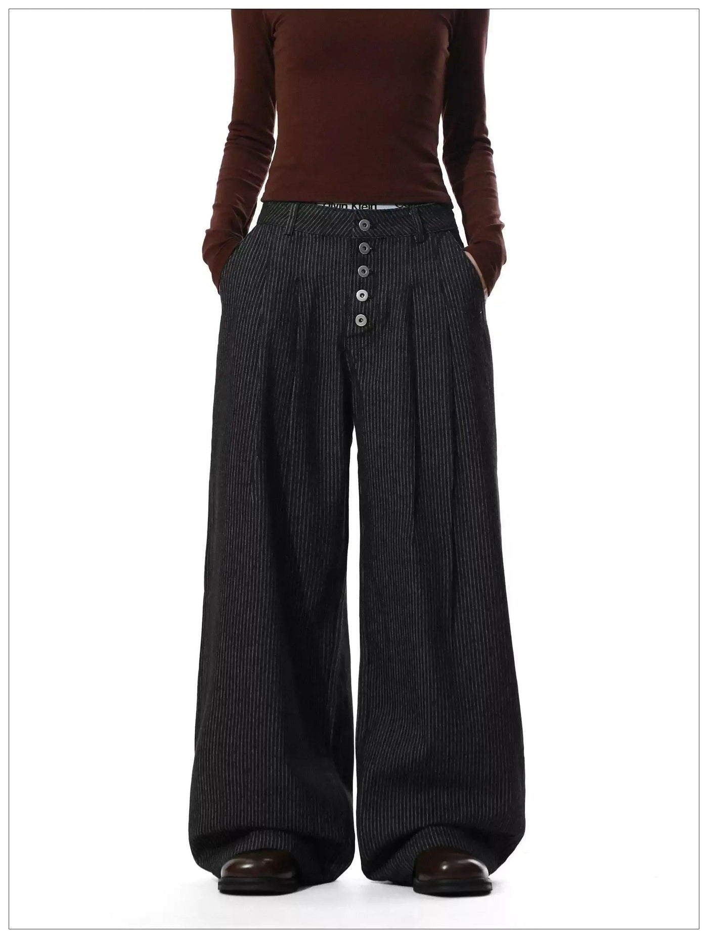 Retro Striped Button-Down Wide Leg Pants