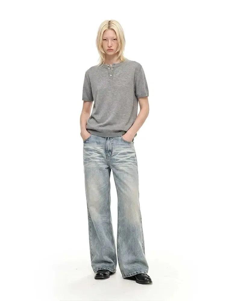 Breathable Knit Henley T-Shirt
