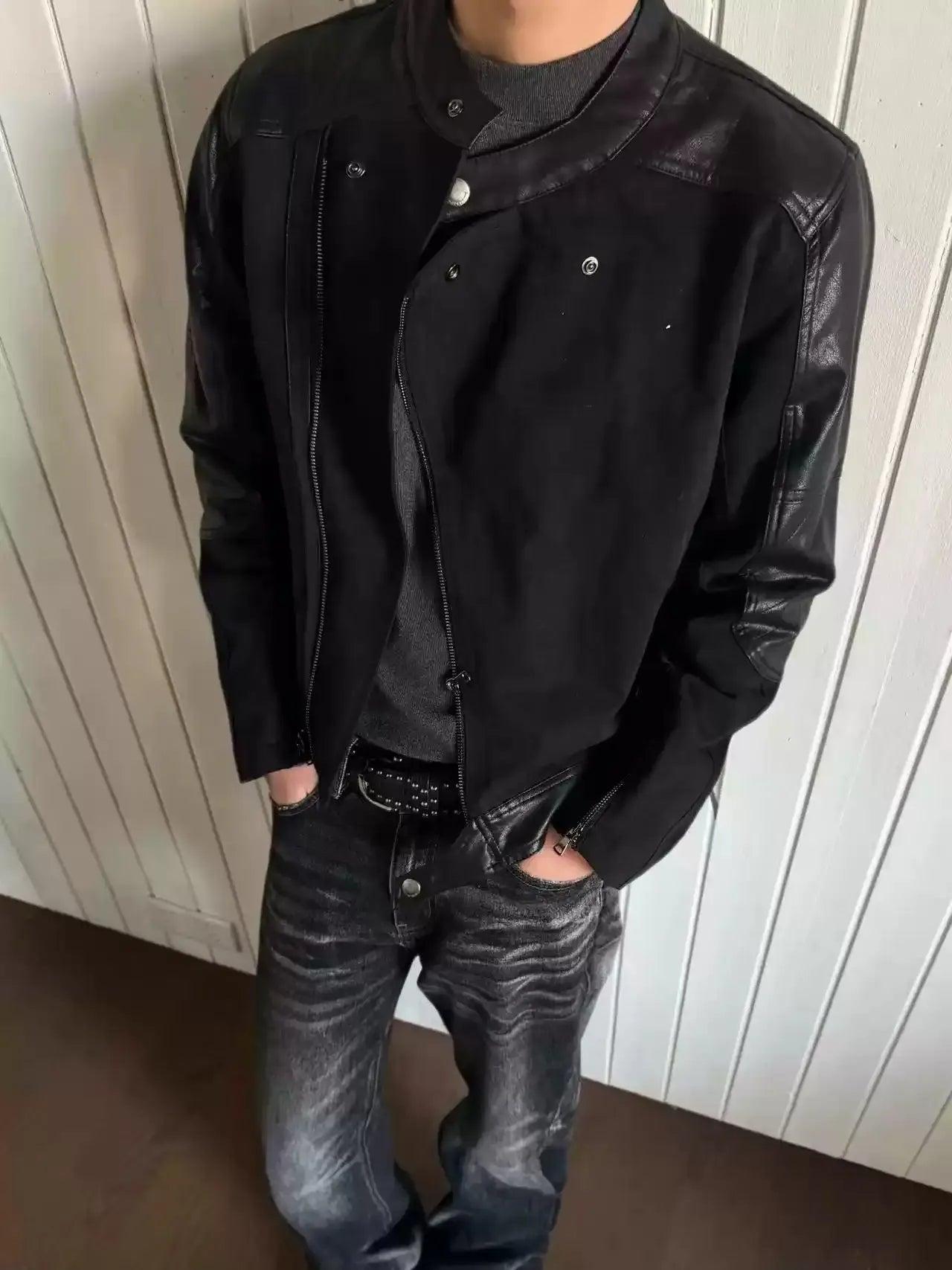 PU Leather Spliced Jacket