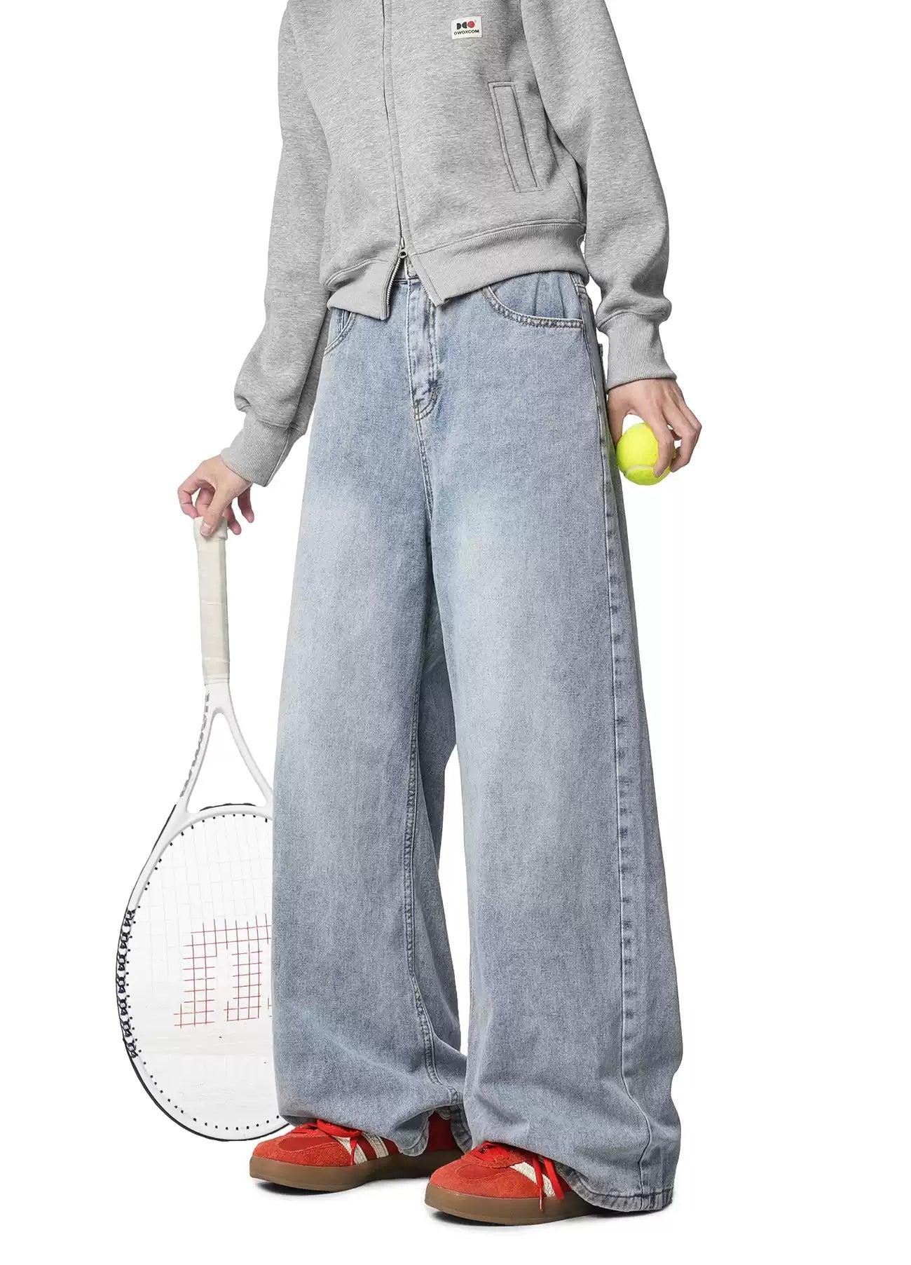Washed Faded Straight Leg Jeans