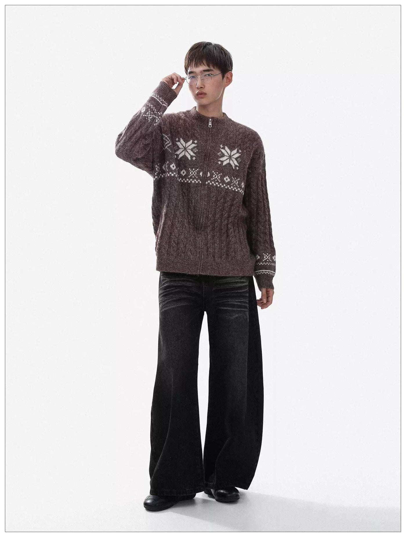 Pattern Knitted Zipped Sweater