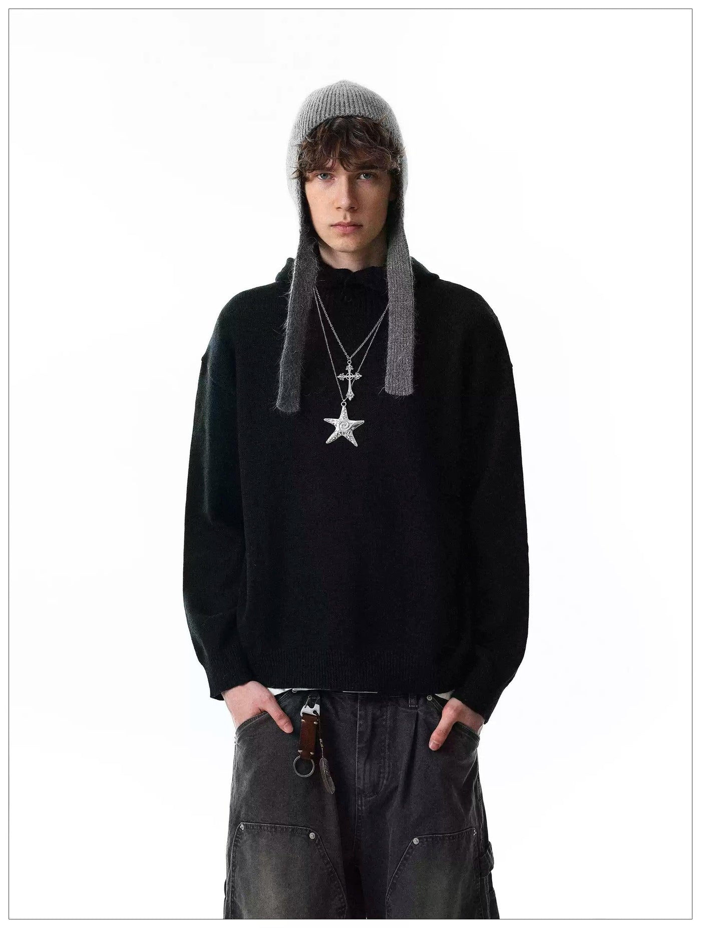 Solid Color Ribbed Knit Hoodie