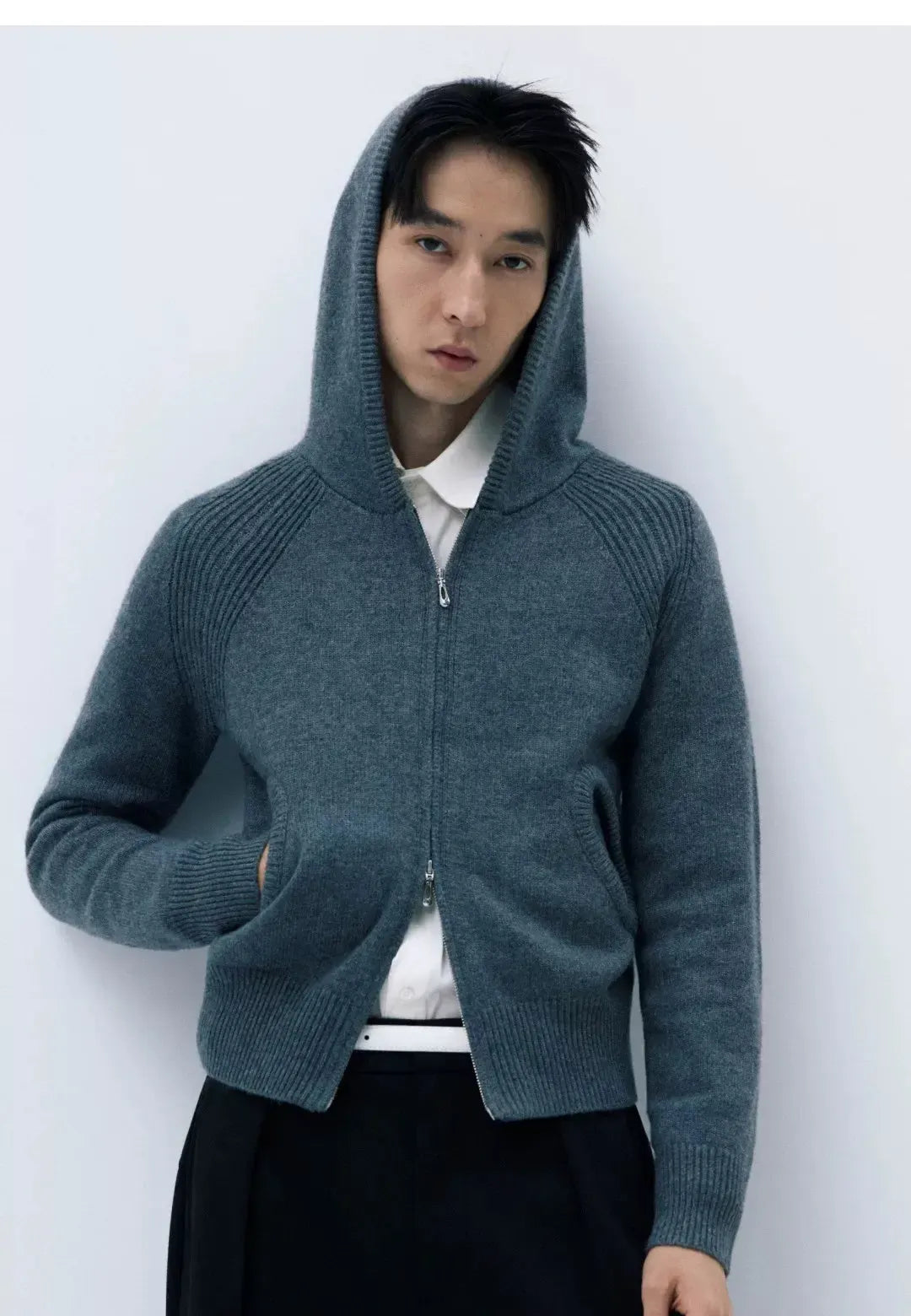 Cozy Ribbed Knit Zip-Up Hoodie