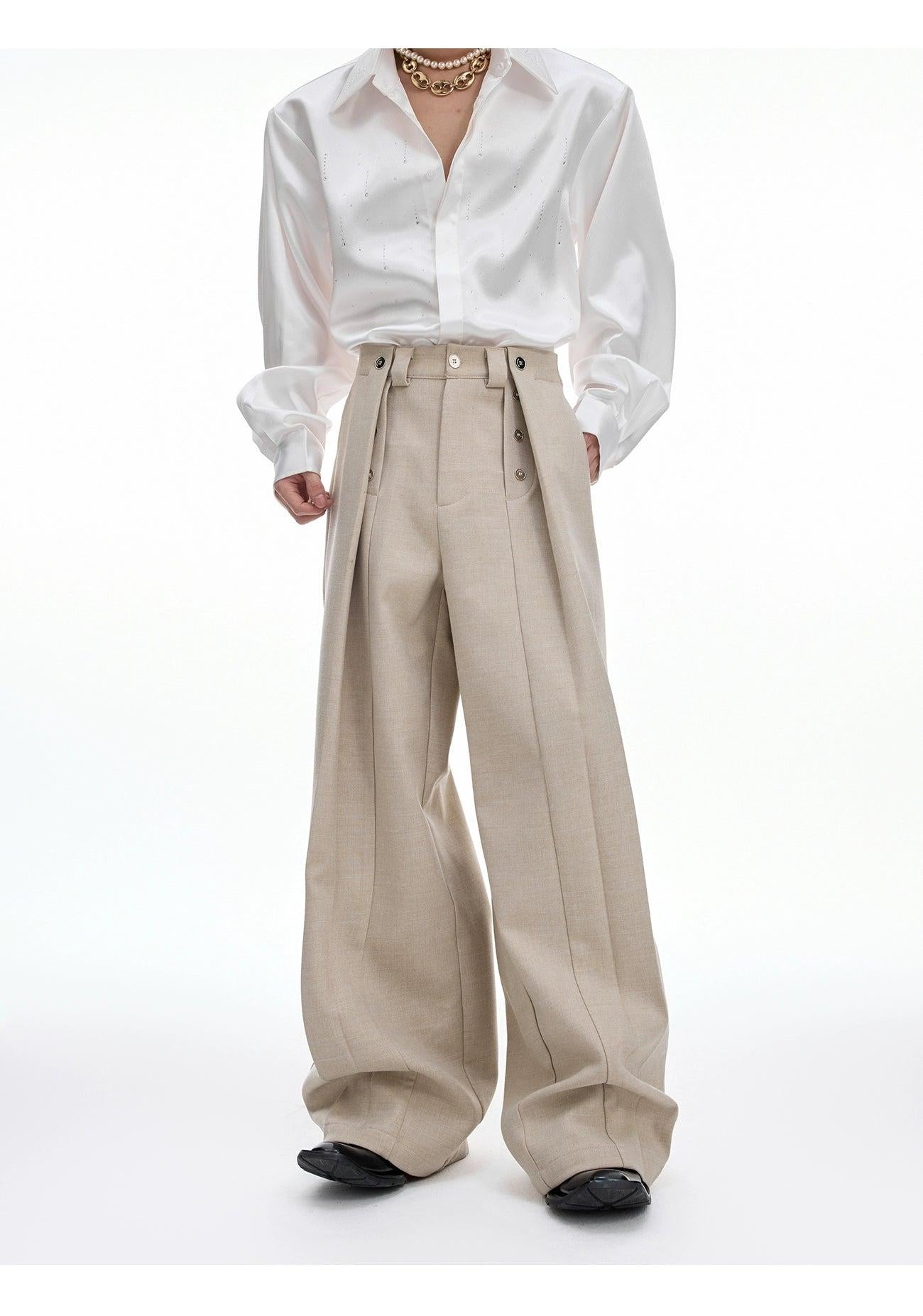 Chic Button Pleated Trousers