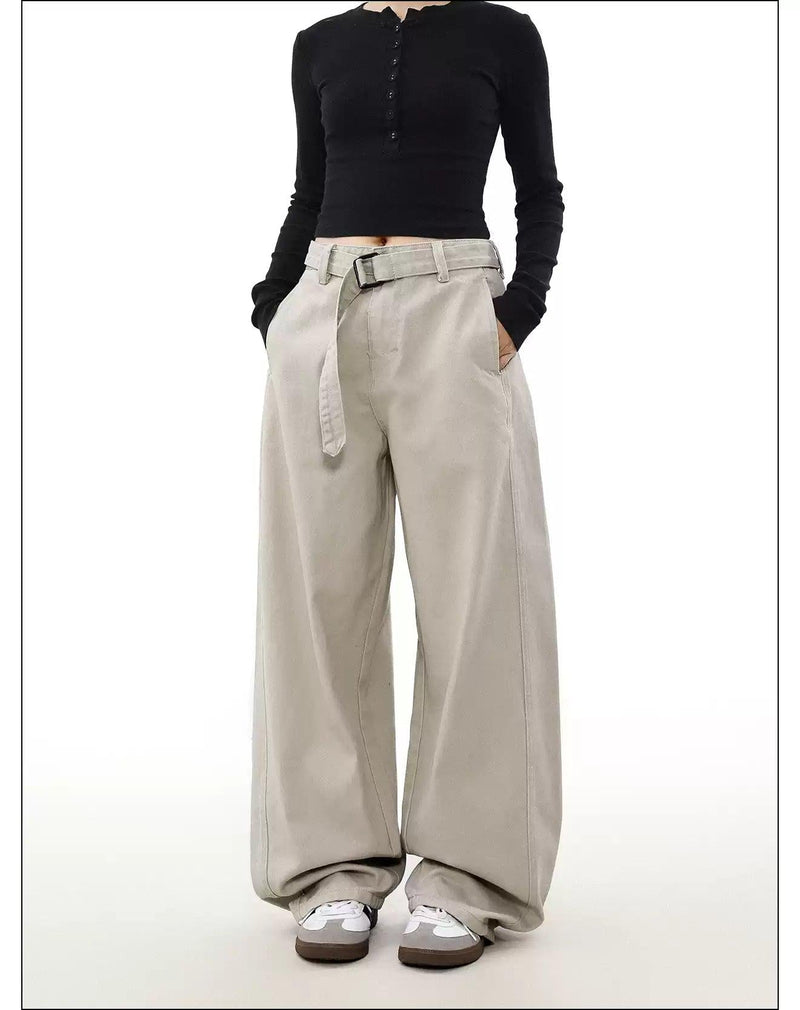 Solid Loose Belted Pants