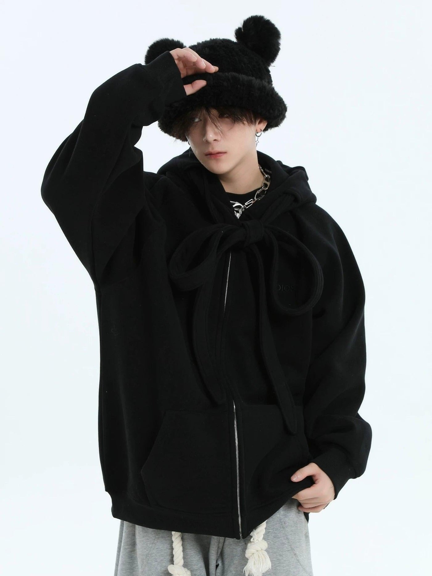 Chunky Drawstring Zip-Up Hoodie