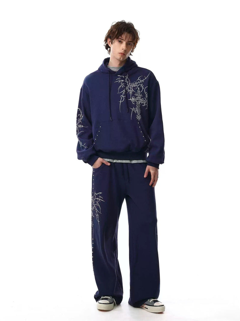 Gothic Graphic Print Hoodie & Drawstring Sweatpants Set