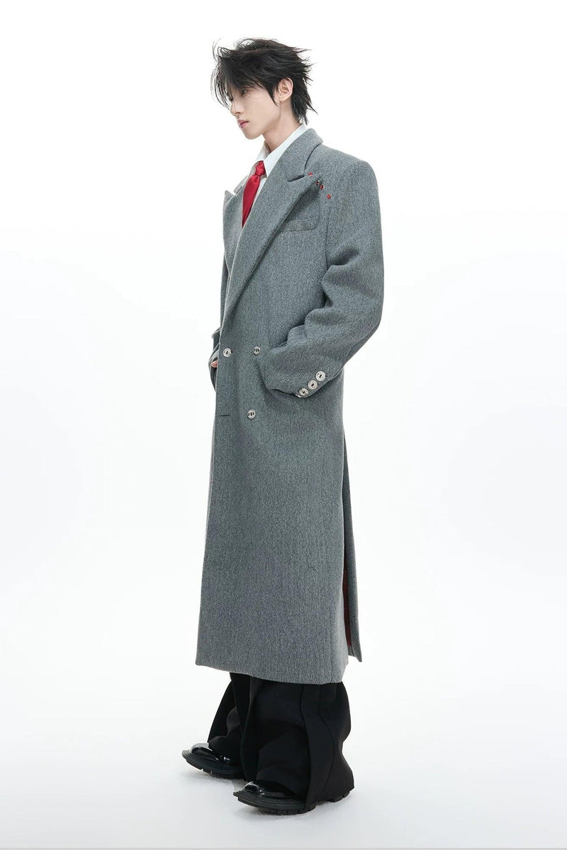 Peak Lapel Solid Color Long Coat