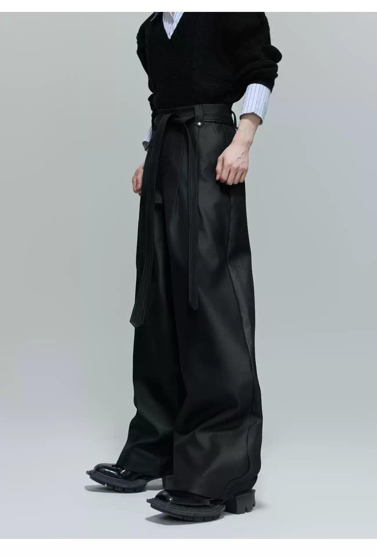 Strap Belt Wide Leg Sheer Pants
