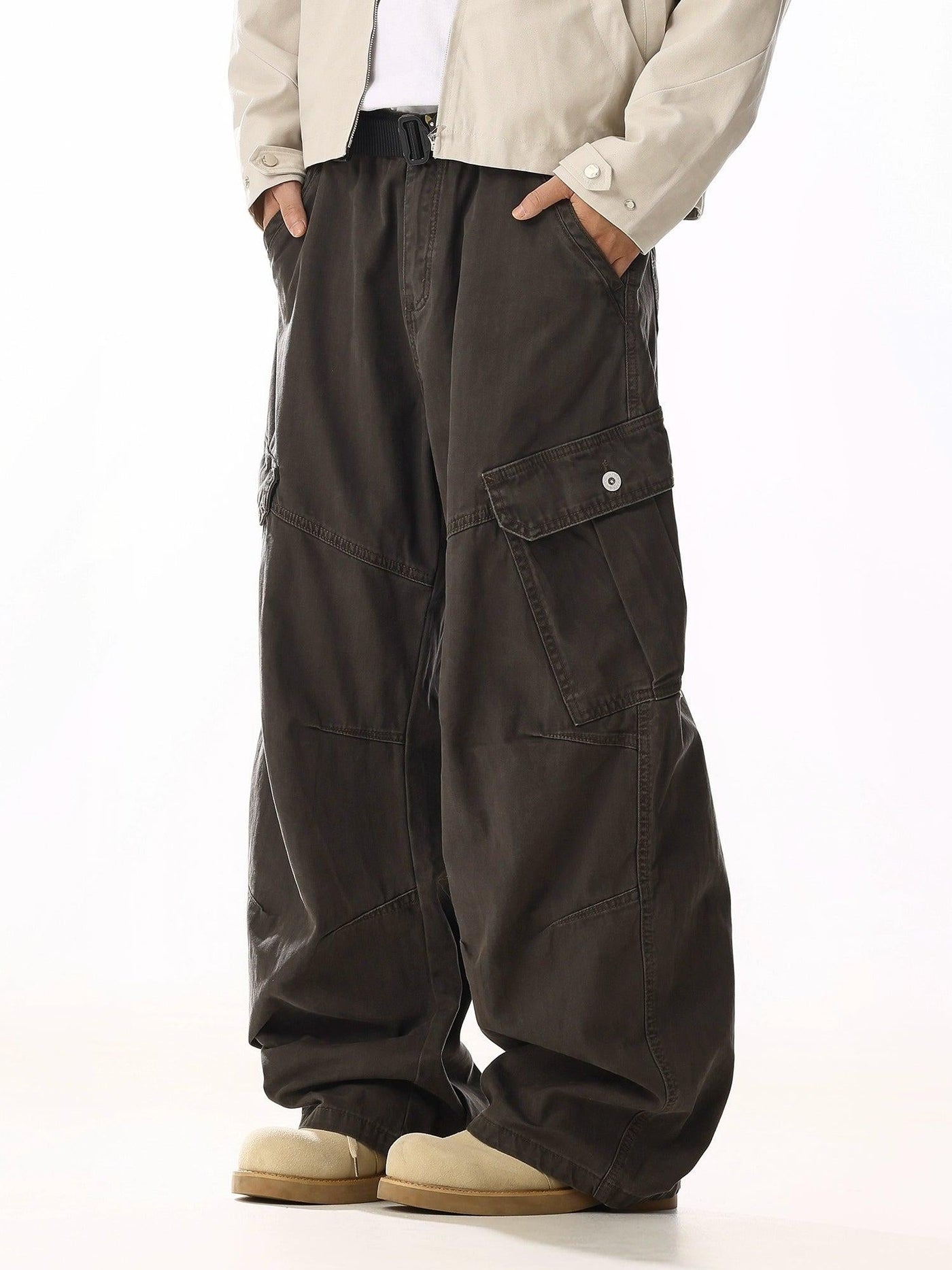 Washed Mid-Rise Loose Fit Cargo Pants