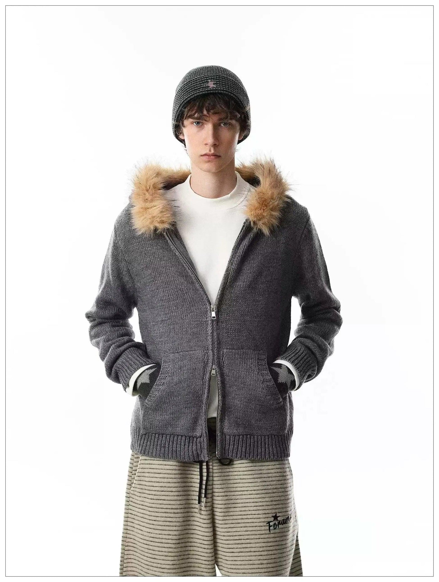 Faux Fur Lined Knit Jacket
