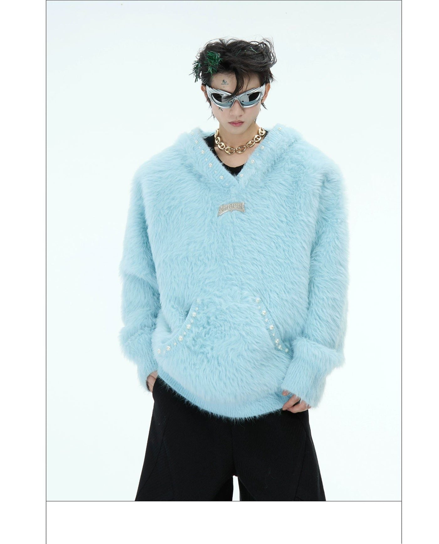 Side Pockets Hooded Faux Fur Jacket