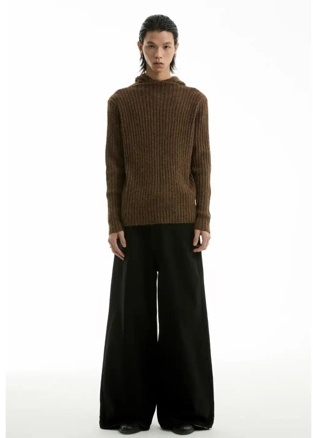 Ribbed Hooded Slim Sweater