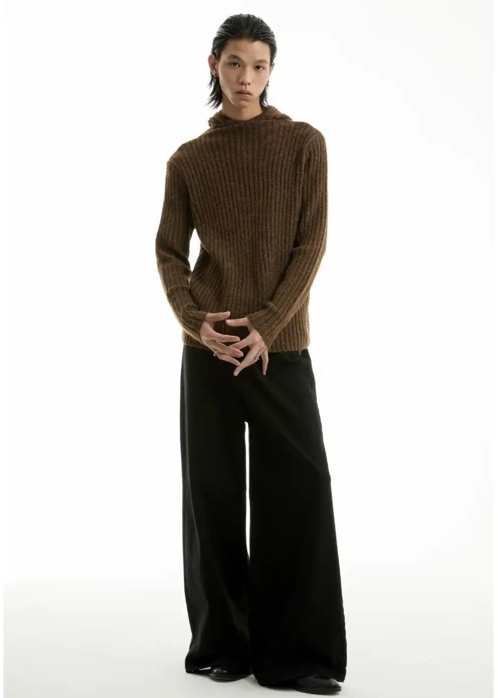 Ribbed Hooded Slim Sweater