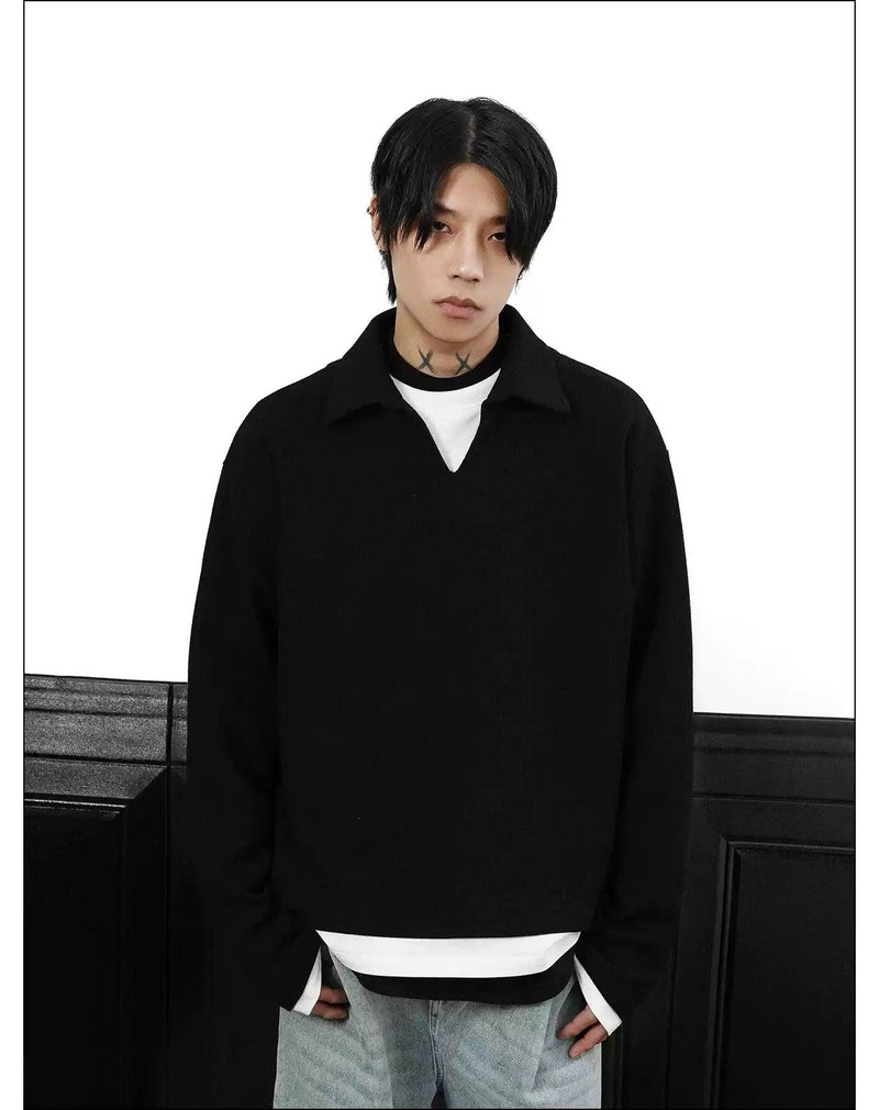Contrast Color Waffle Textured Sweater