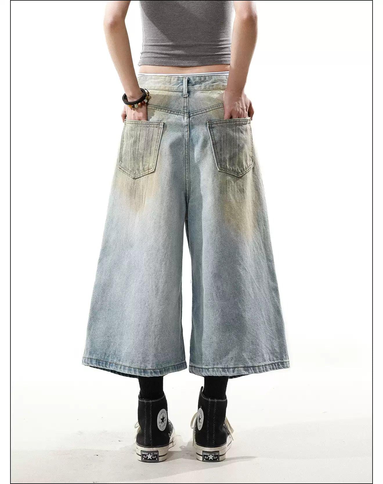 Stone Washed Ripped Denim Shorts