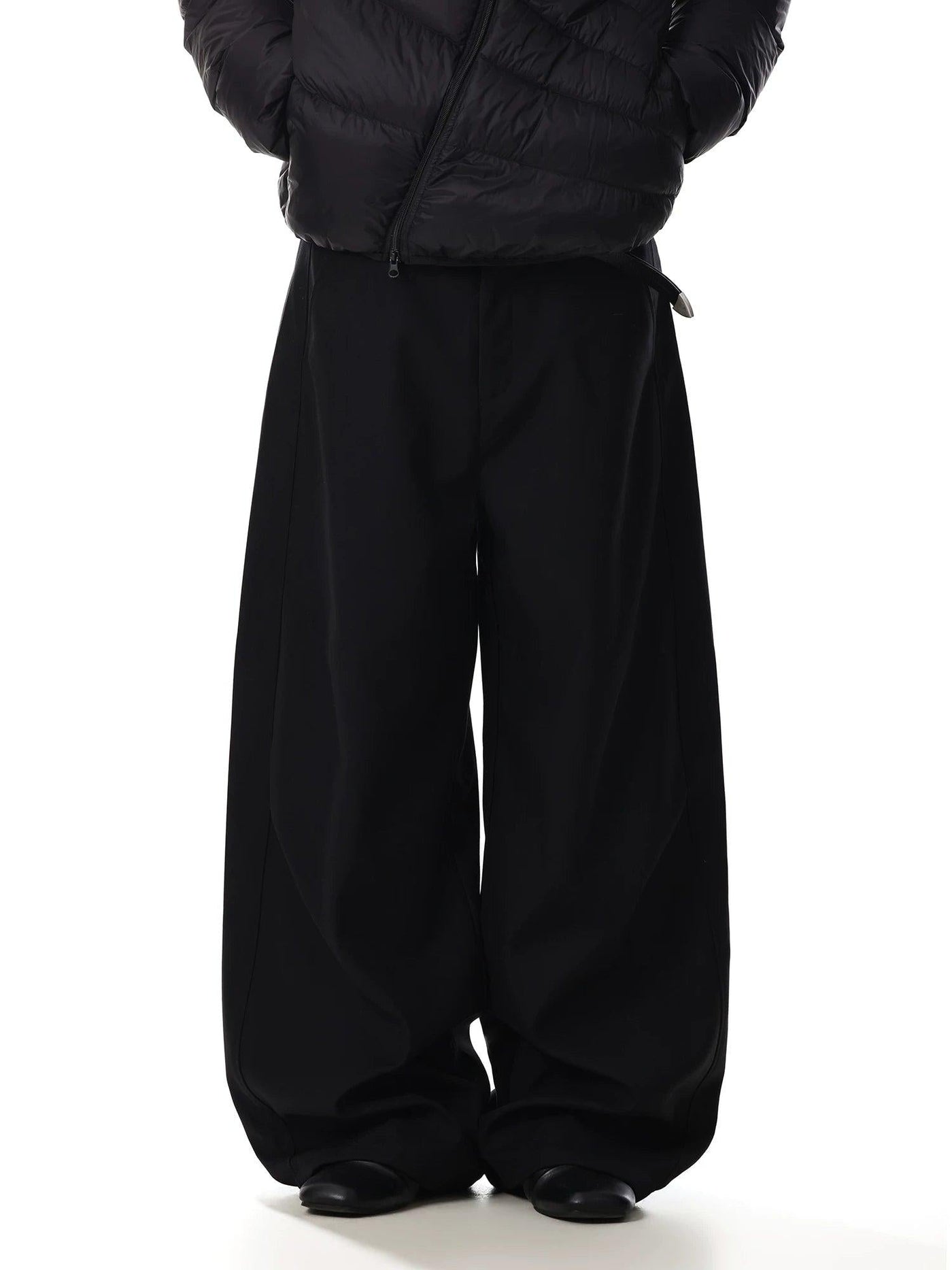 Curved Cut Wide Leg Trousers