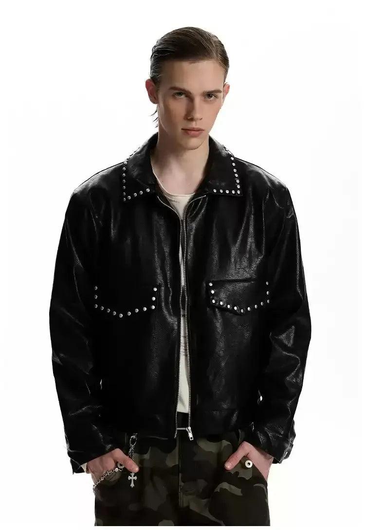Metal Detailing PU Leather Jacket