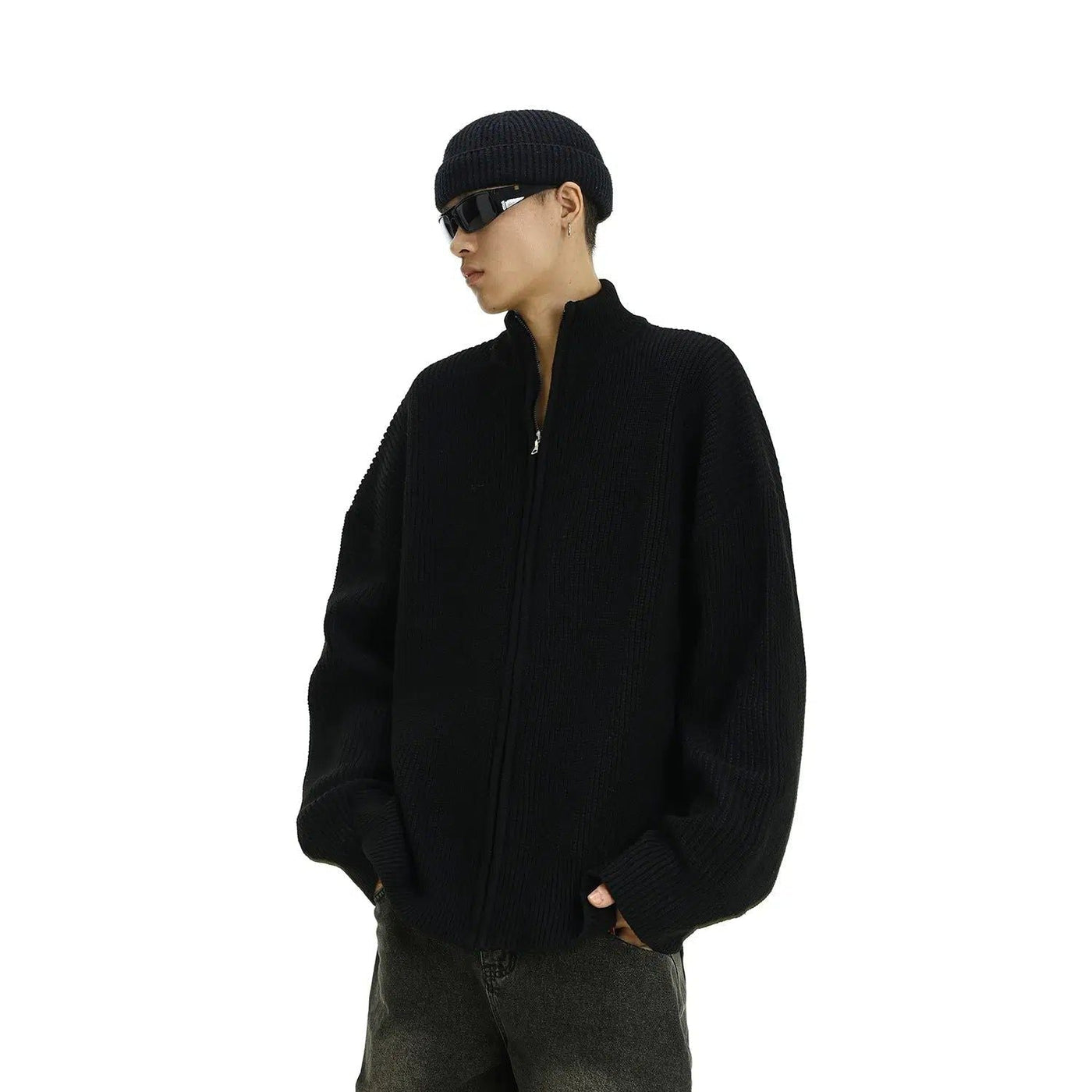 High Collar Cozy Fit Knitted Jacket