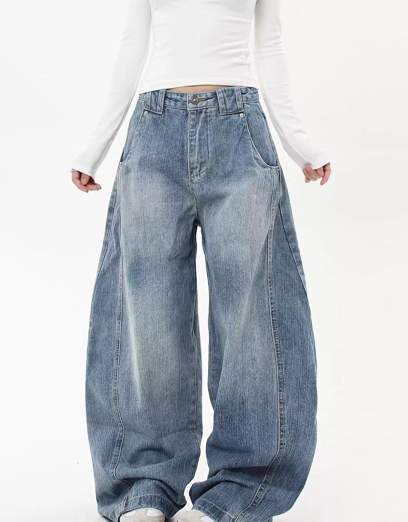 Washed Structured Curve Leg Jeans