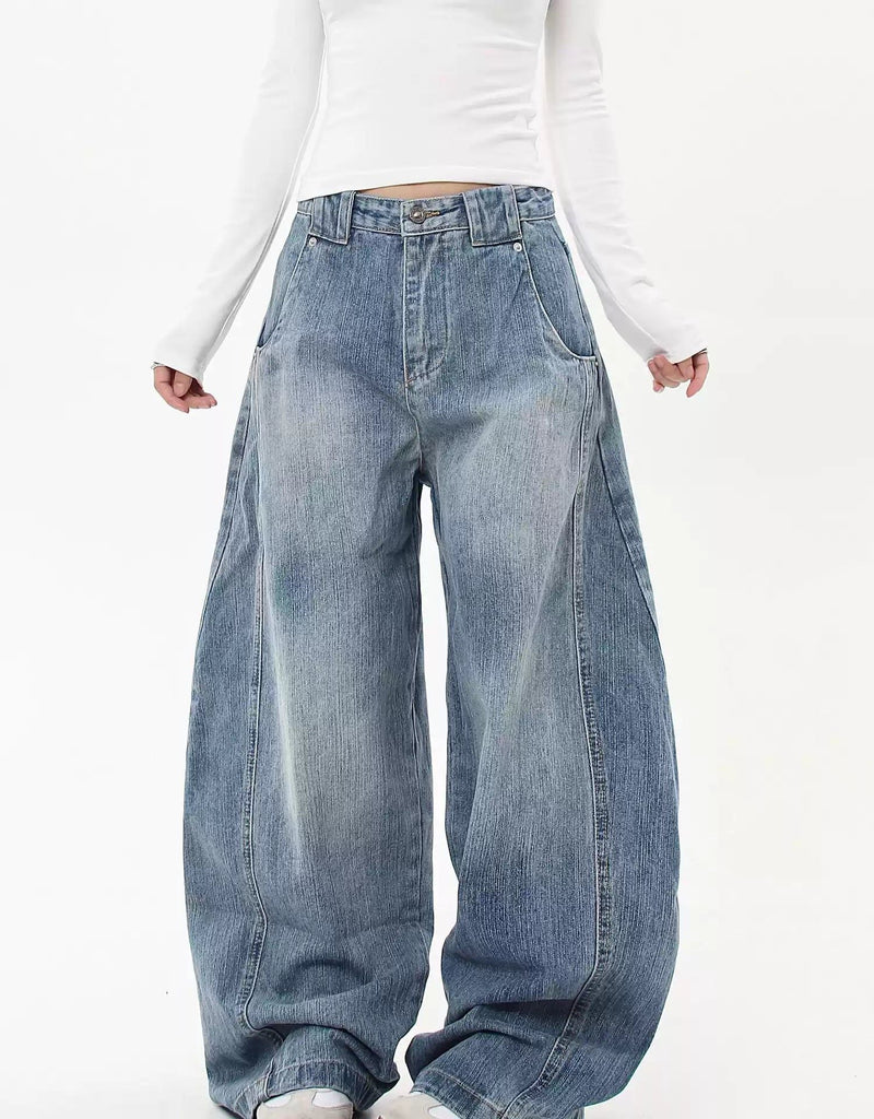 Washed Structured Curve Leg Jeans