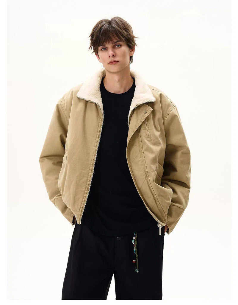 Fuzzy High Collar Short Jacket
