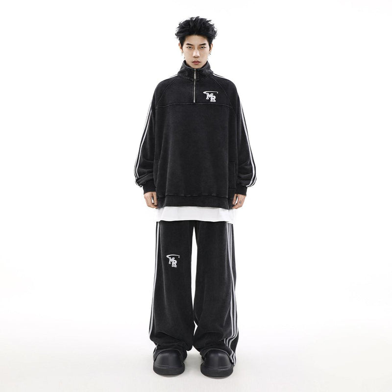 Logo Embroidery Side Stripes Half-Zip & Sweatpants Set