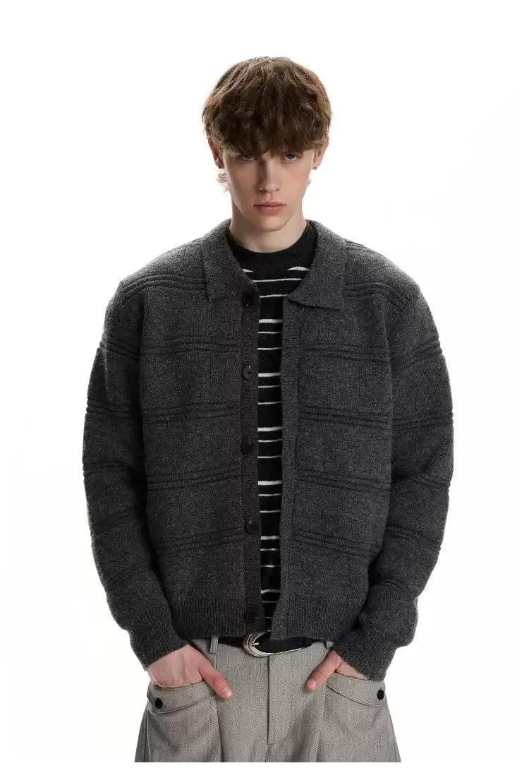 Thin Line Patterned Collared Cardigan