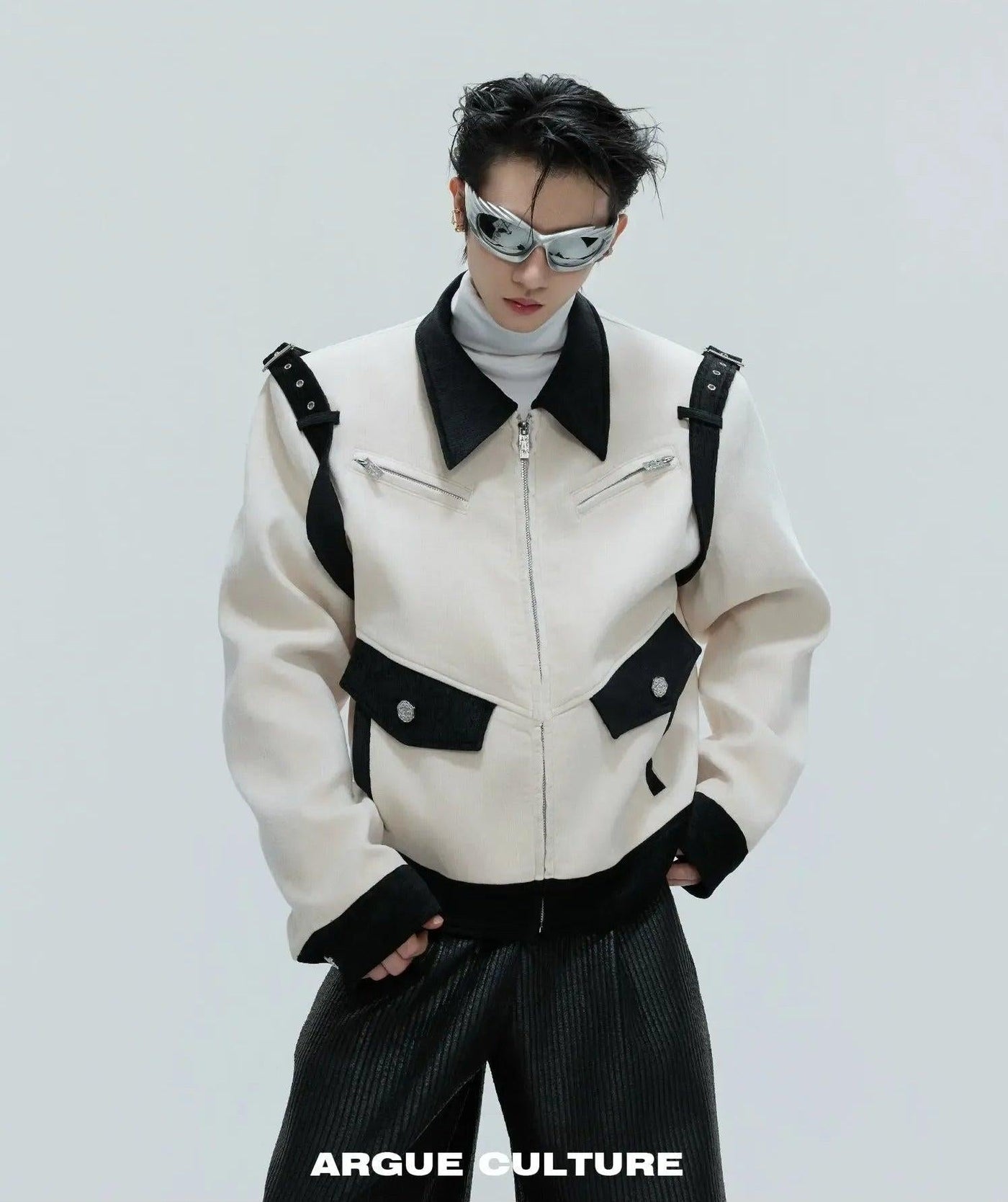 Multiple Details Contrast Spliced Jacket