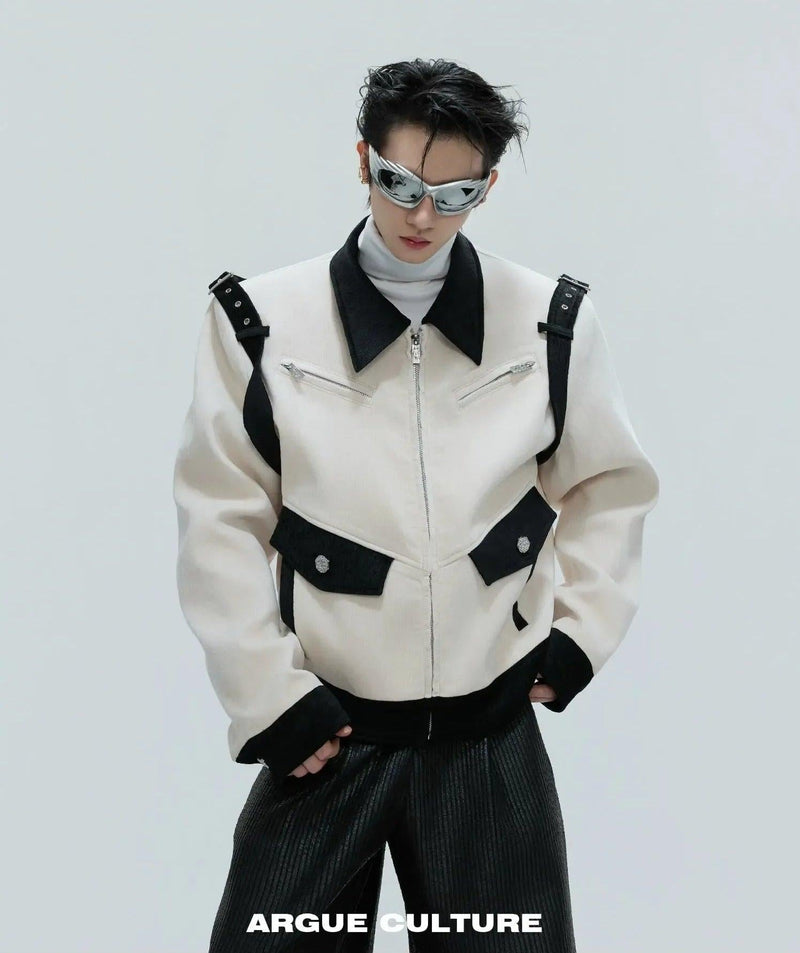 Multiple Details Contrast Spliced Jacket