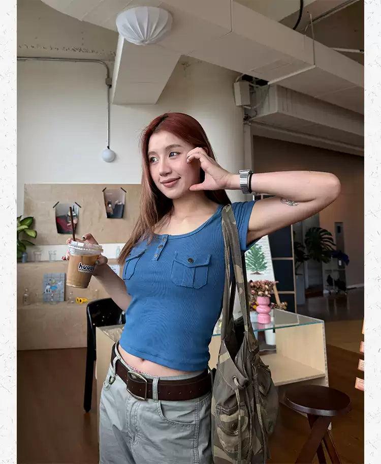 Breast Pockets Slim T-Shirt