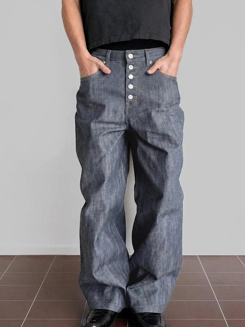 Washed Five-Buttoned Straight Jeans