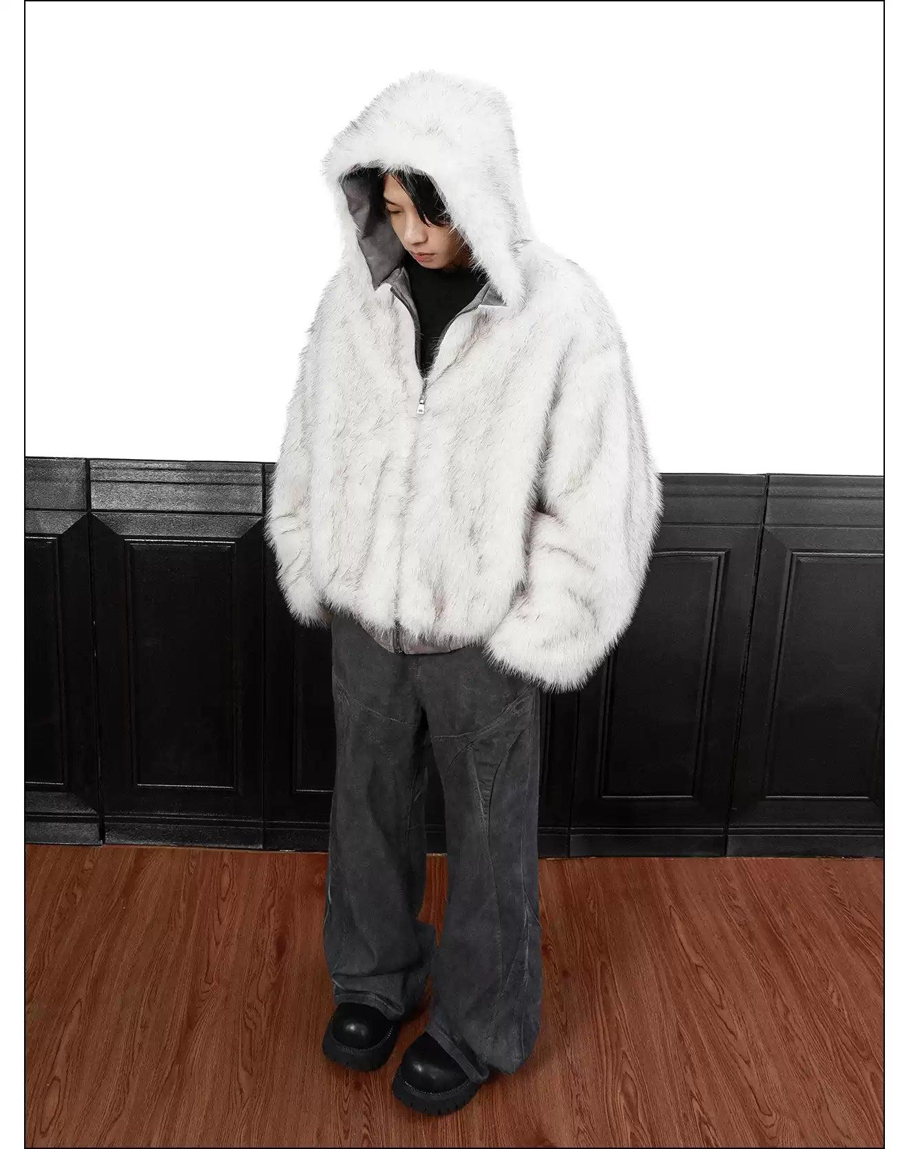 Reversible Fur Micro Suede Hooded Jacket