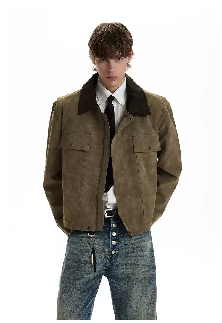 Flap Pockets Boxy Micro Suede Jacket